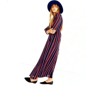 Madewell Wrap-Around Maxi Dress‎ in Stockdale Stripe Maroon Navy Size 00 ($178)